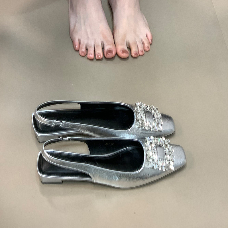 Women's Open-Toe Chunky Heels Sandals with Rhinestones, Elegant Backless Design for Skirts, 2025 Trendy French Style Women's Open-Toe Chunky Heels Sandals with Rhinestones, Elegant Backless Design for Skirts, 2025 Trendy French Style