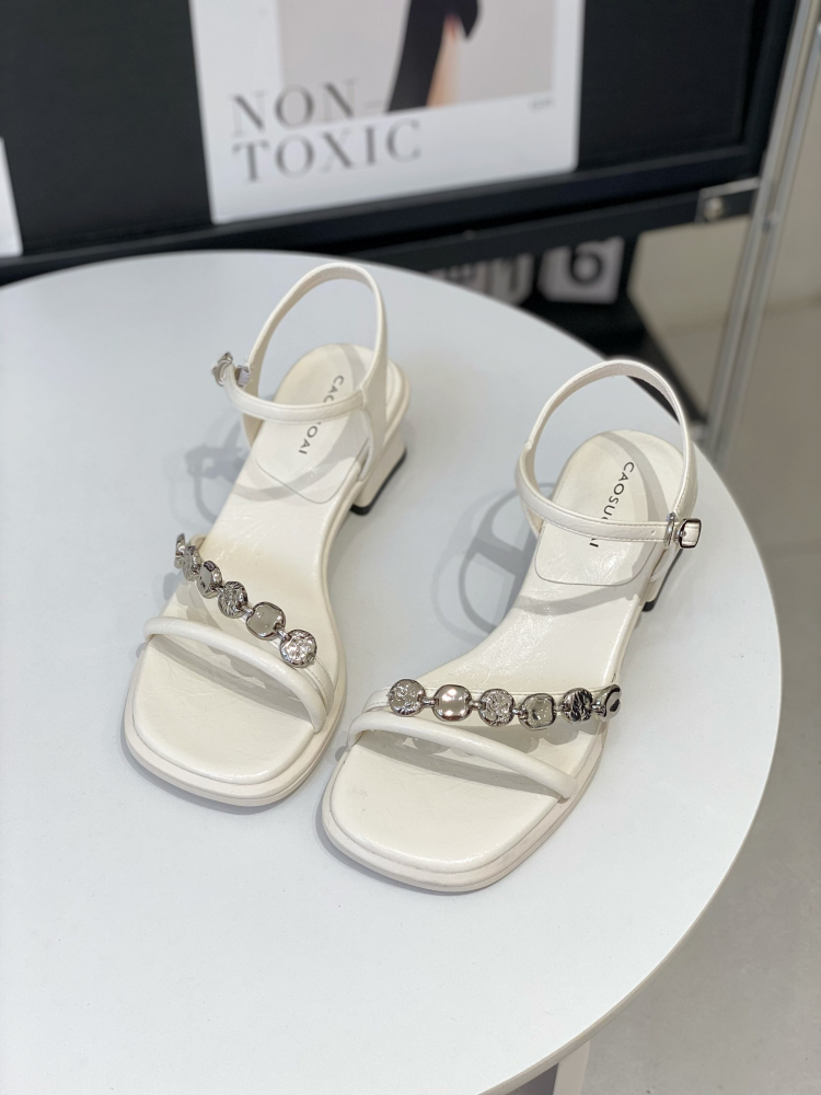 Women's Open-Toe One-Strap Chunky Heel Sandals, Silver Fairy Style, French Square Toe, Elegant Roman Summer Shoes 2025 Women's Open-Toe One-Strap Chunky Heel Sandals, Silver Fairy Style, French Square Toe, Elegant Roman Summer Shoes 2025