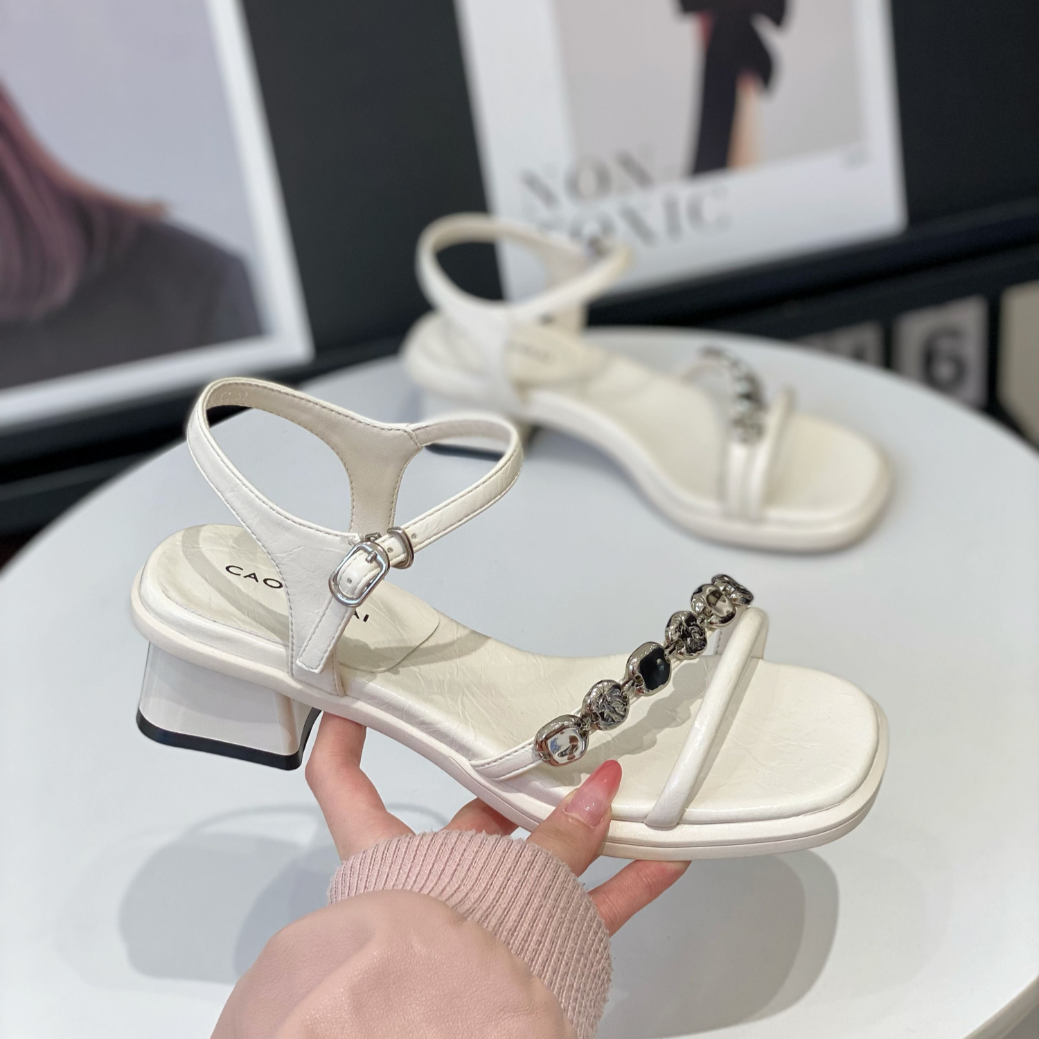 Women's Open-Toe One-Strap Chunky Heel Sandals, Silver Fairy Style, French Square Toe, Elegant Roman Summer Shoes 2025 Women's Open-Toe One-Strap Chunky Heel Sandals, Silver Fairy Style, French Square Toe, Elegant Roman Summer Shoes 2025