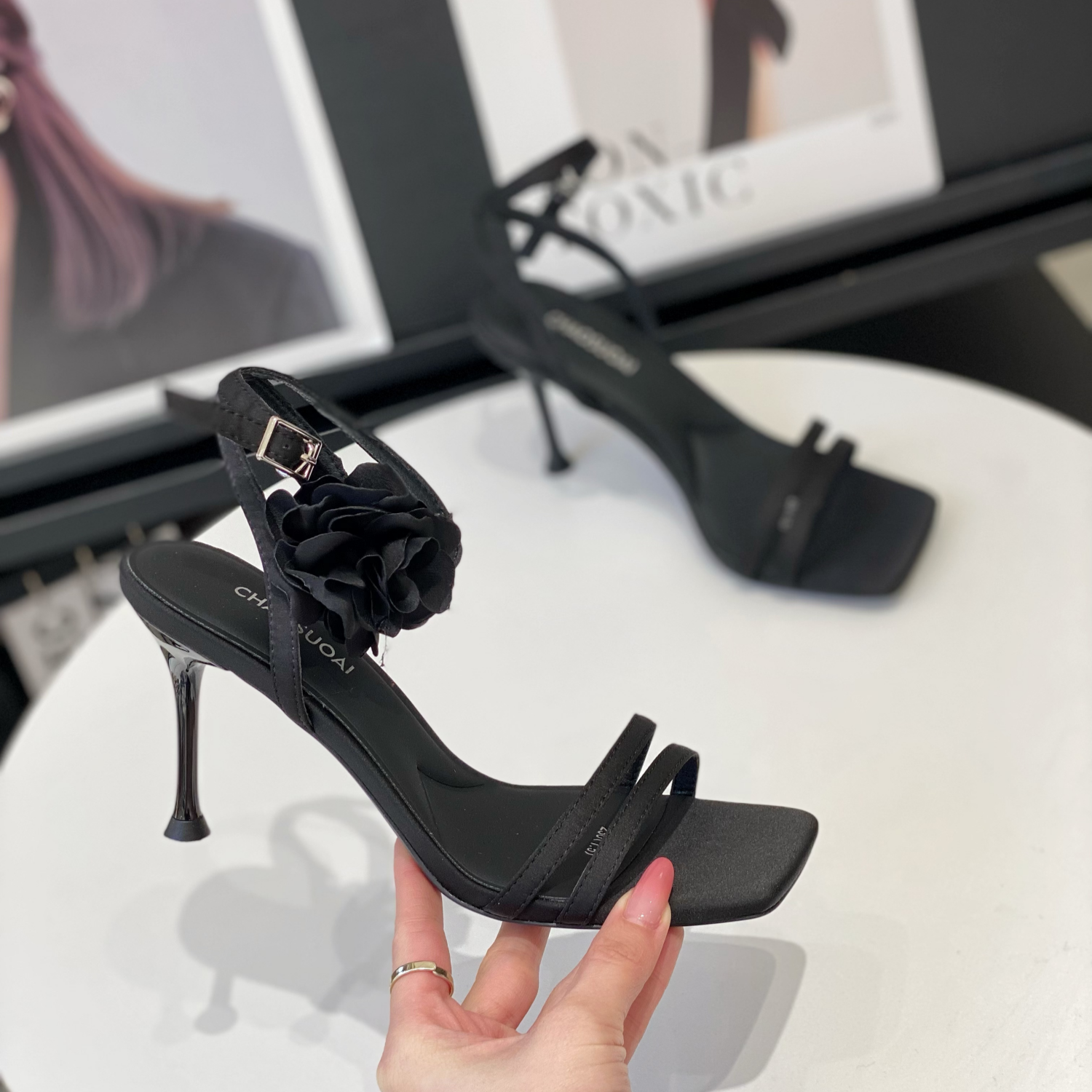 Women's Open-Toe Square-Toed Sandals, Summer 2025 Style, Single Strap Thin High Heels, Perfect for Skirts, Chic European & American Design