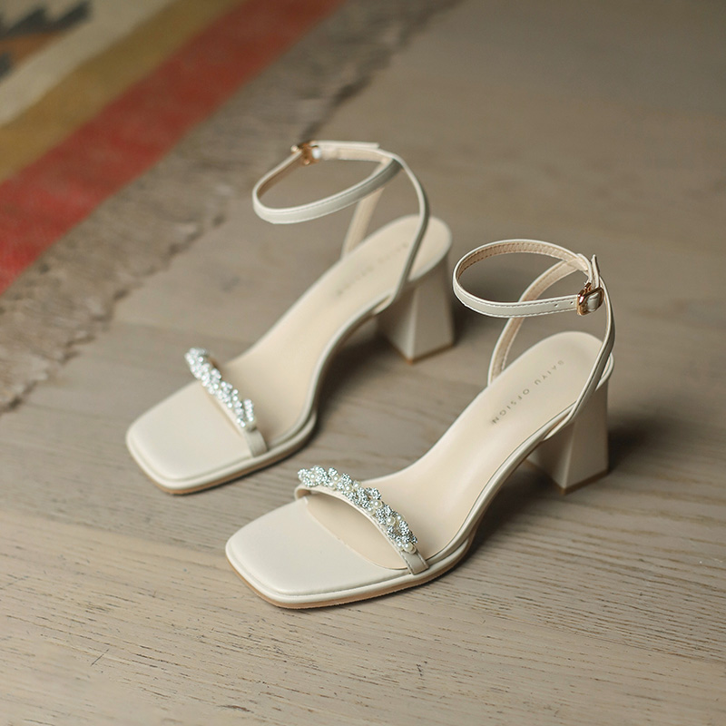 Women's Pearl High-Heeled Sandals, Chunky Heel Open-Toe Roman Shoes, Versatile One-Strap Design, Summer Style 2025 Women's Pearl High-Heeled Sandals, Chunky Heel Open-Toe Roman Shoes, Versatile One-Strap Design, Summer Style 2025