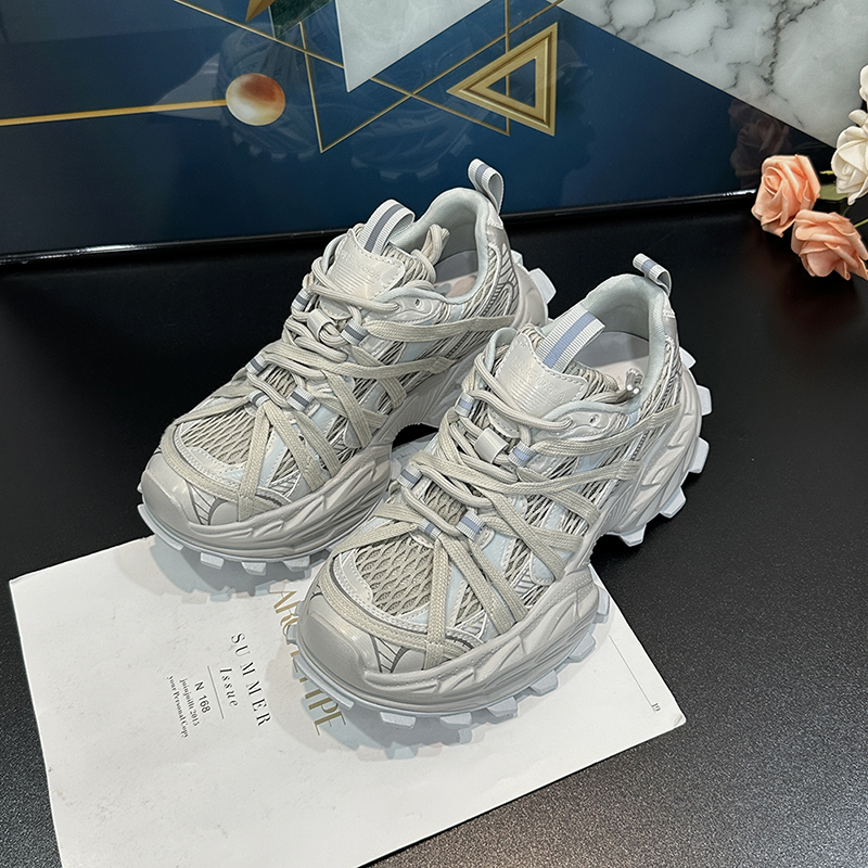 Women's Platform Thick-Soled Dad Shoes - Breathable Lace-Up Mesh Sneakers for Spring/Summer 2025 Casual Sports Trend