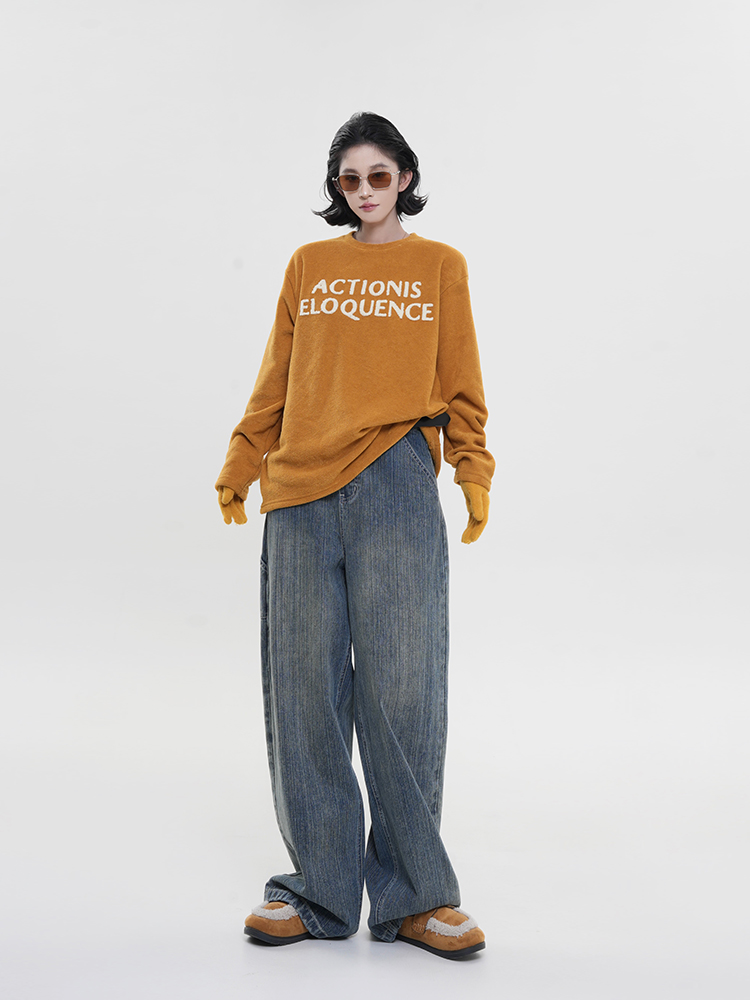 Women's Printed Fleece Round Neck Long Sleeve T-Shirt - Winter Korean Style Versatile Loose Warm Base Layer Top Women's Printed Fleece Round Neck Long Sleeve T-Shirt - Winter Korean Style Versatile Loose Warm Base Layer Top