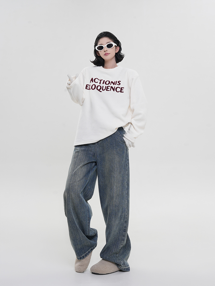 Women's Printed Fleece Round Neck Long Sleeve T-Shirt - Winter Korean Style Versatile Loose Warm Base Layer Top Women's Printed Fleece Round Neck Long Sleeve T-Shirt - Winter Korean Style Versatile Loose Warm Base Layer Top