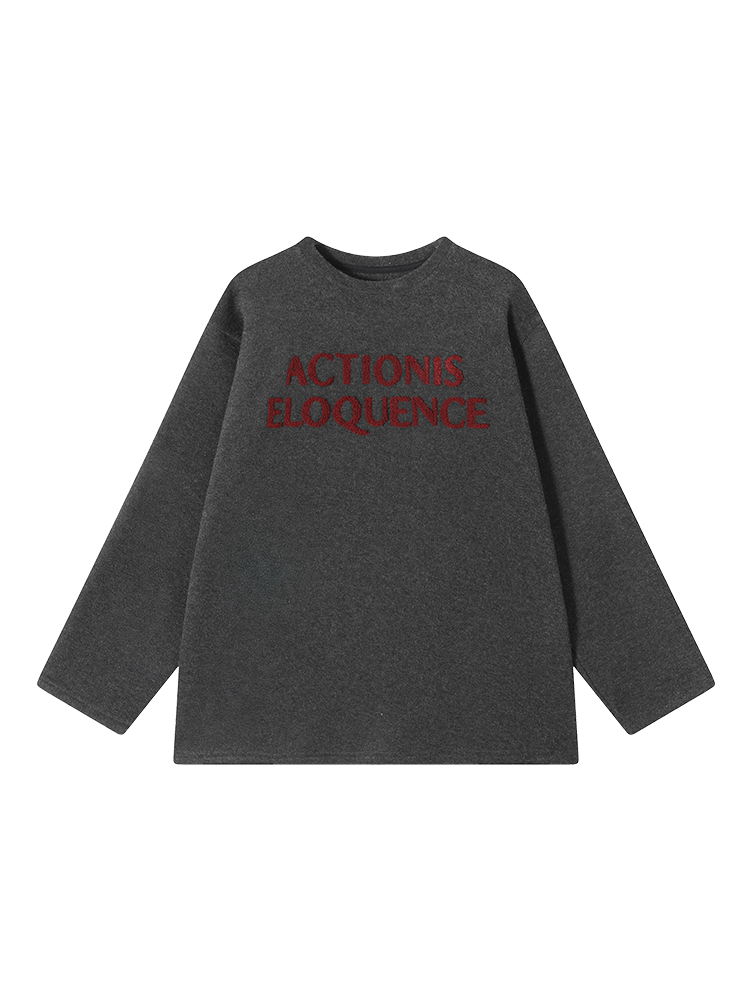 Women's Printed Fleece Round Neck Long Sleeve T-Shirt - Winter Korean Style Versatile Loose Warm Base Layer Top