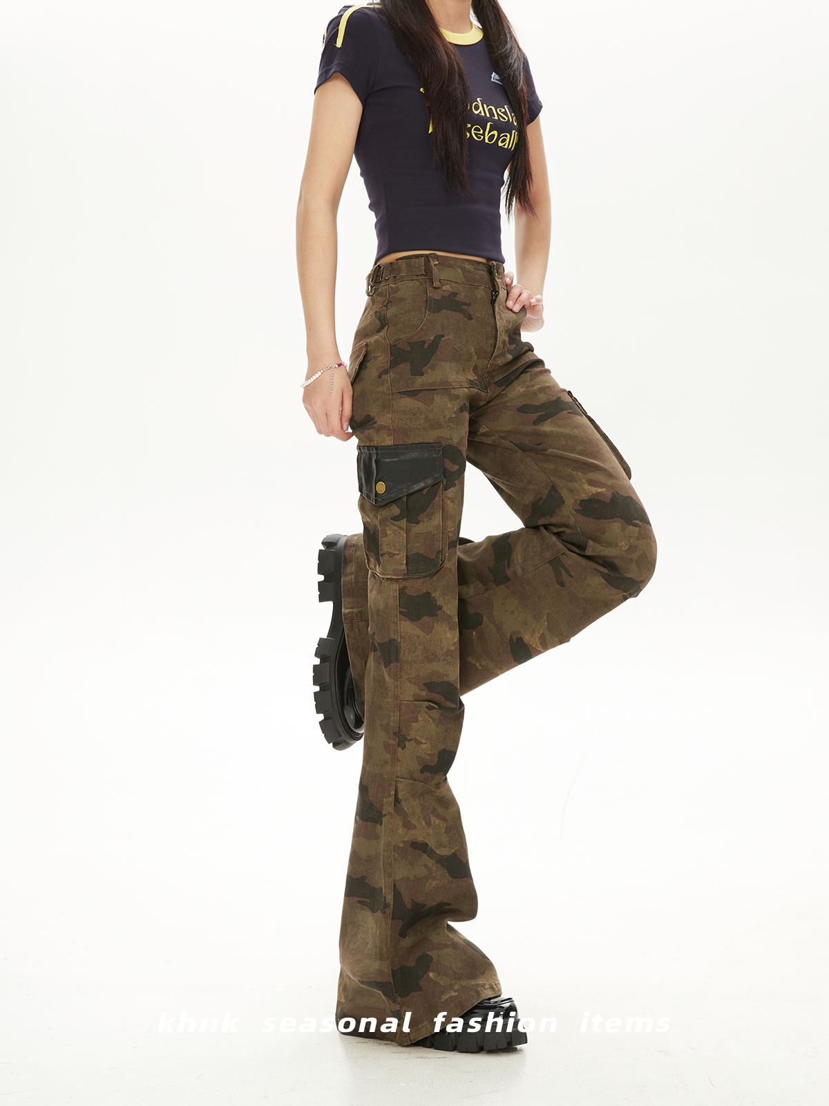 Women's Retro High Street Camouflage Cargo Pants - Slim Fit, Slightly Flared, Trendy Spring Autumn Style