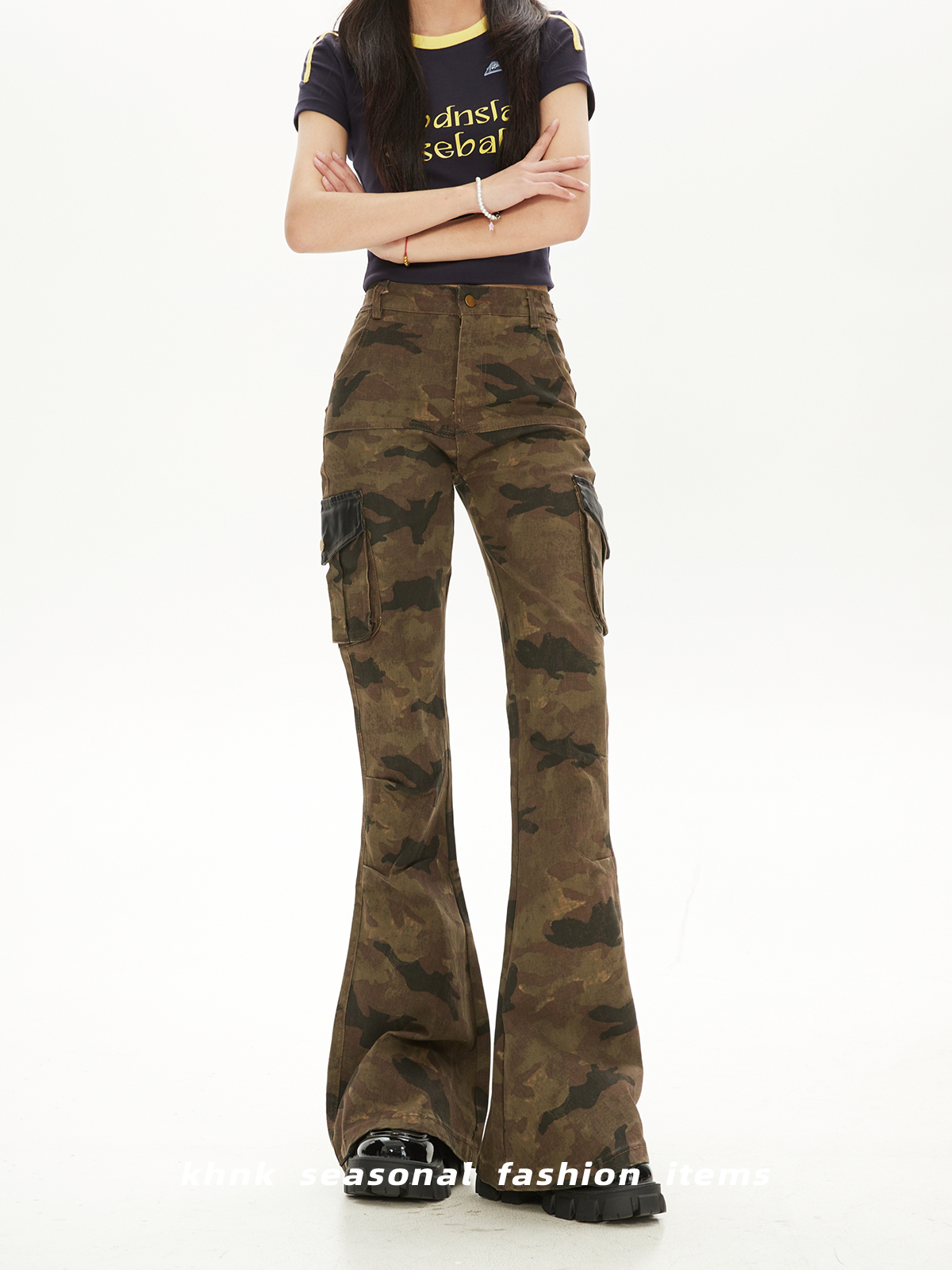 Women's Retro High Street Camouflage Cargo Pants - Slim Fit, Slightly Flared, Trendy Spring Autumn Style