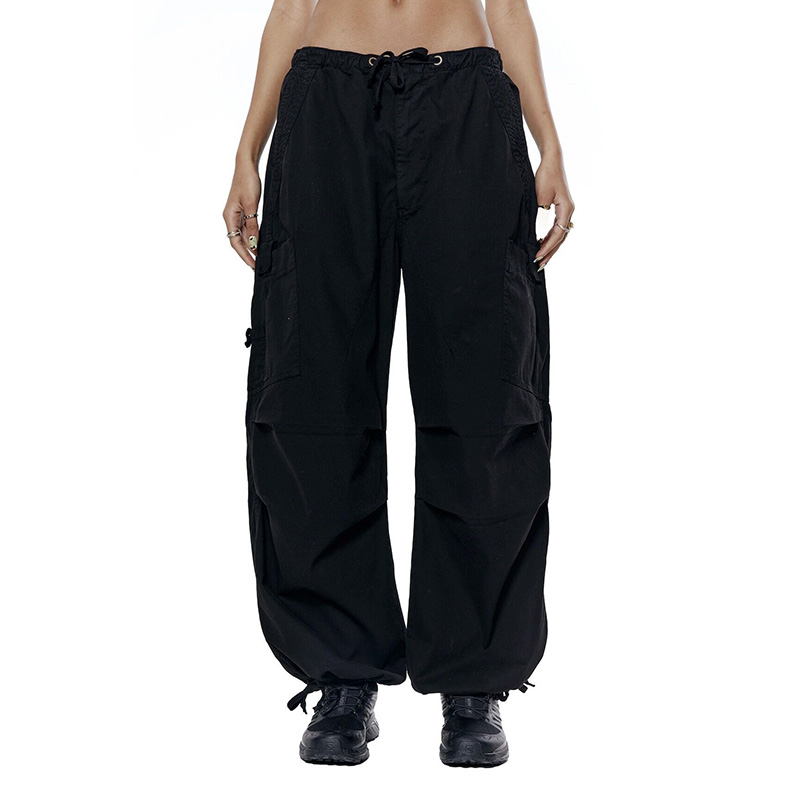 Women’s Retro Style Casual Cargo Pants with Drawstring Waist - Loose Fit Solid Color Pocket Trousers for Versatile Everyday Wear Women’s Retro Style Casual Cargo Pants with Drawstring Waist - Loose Fit Solid Color Pocket Trousers for Versatile Everyday Wear