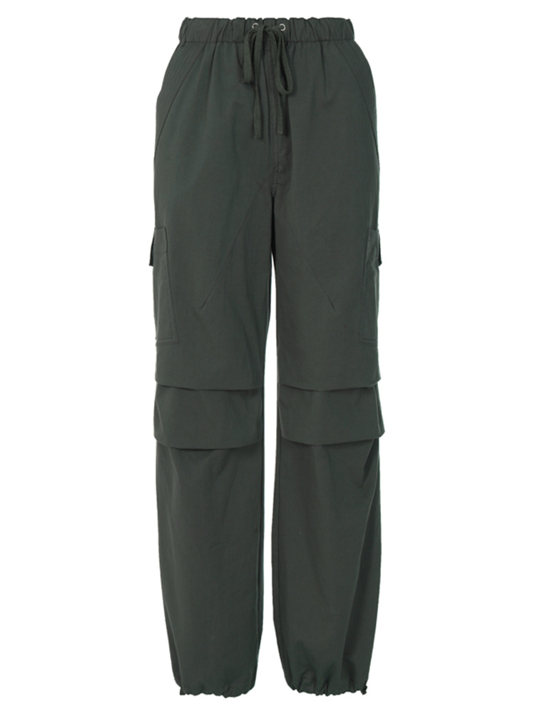 Women’s Retro Style Casual Cargo Pants with Drawstring Waist - Loose Fit Solid Color Pocket Trousers for Versatile Everyday Wear Women’s Retro Style Casual Cargo Pants with Drawstring Waist - Loose Fit Solid Color Pocket Trousers for Versatile Everyday Wear
