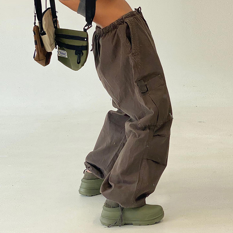 Women’s Retro Style Casual Cargo Pants with Drawstring Waist - Loose Fit Solid Color Pocket Trousers for Versatile Everyday Wear Women’s Retro Style Casual Cargo Pants with Drawstring Waist - Loose Fit Solid Color Pocket Trousers for Versatile Everyday Wear