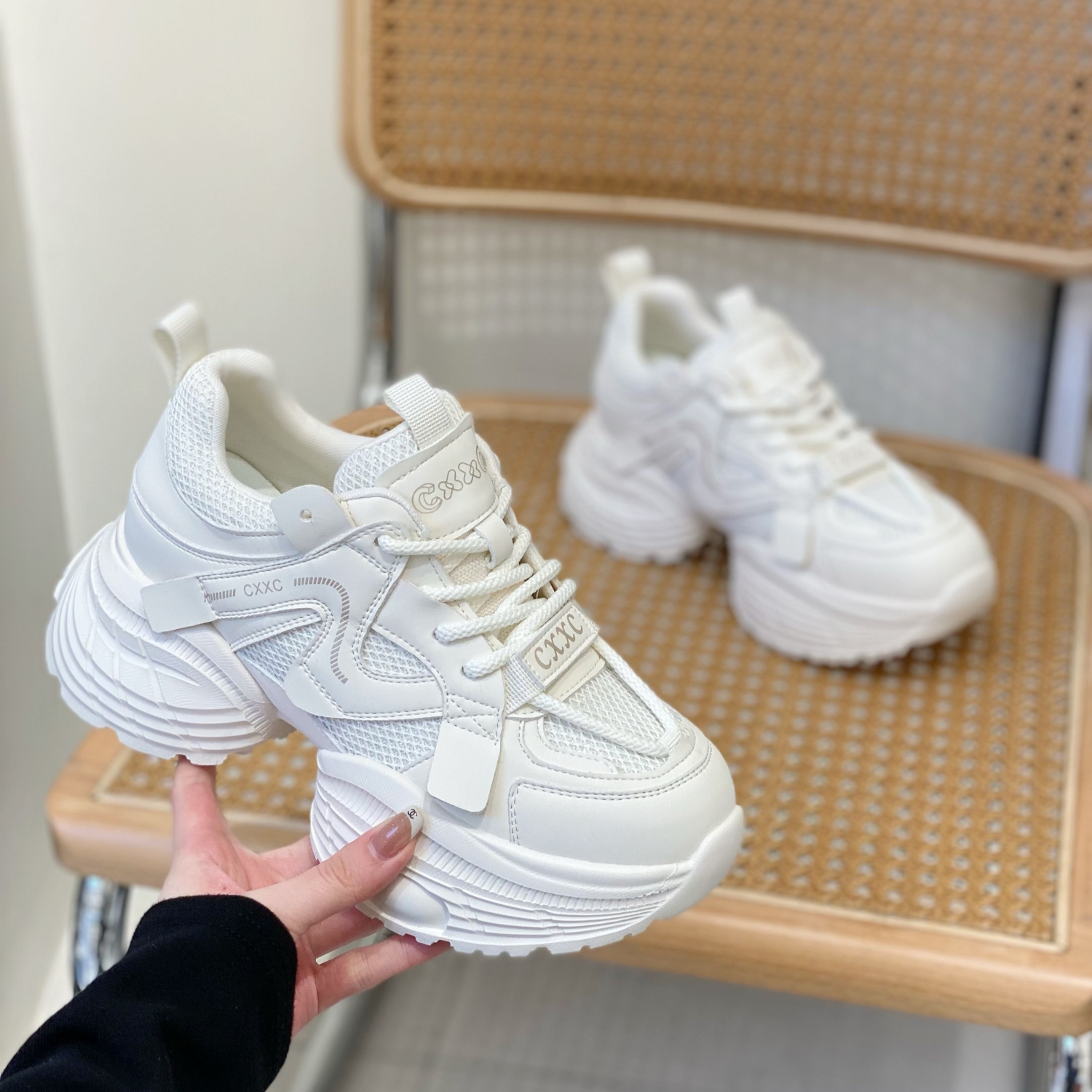 Womenâ€™s Retro Thick-Soled Dad Shoes - 6cm Small Size, Breathable Mesh, Genuine Leather, 2025 Spring Casual Sports Footwear