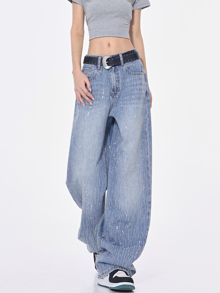 Women's Rhinestone Design Sparkling Diamond Bling Jeans - Summer Slim Wide-Leg Straight Pants, Y2K Fashion Women's Rhinestone Design Sparkling Diamond Bling Jeans - Summer Slim Wide-Leg Straight Pants, Y2K Fashion