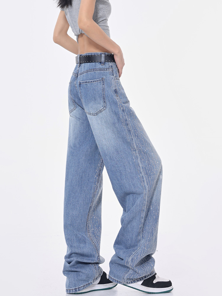 Women's Rhinestone Design Sparkling Diamond Bling Jeans - Summer Slim Wide-Leg Straight Pants, Y2K Fashion Women's Rhinestone Design Sparkling Diamond Bling Jeans - Summer Slim Wide-Leg Straight Pants, Y2K Fashion