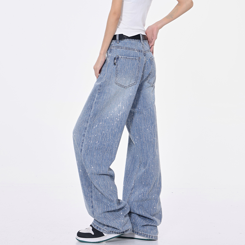 Women's Rhinestone Design Sparkling Diamond Bling Jeans - Summer Slim Wide-Leg Straight Pants, Y2K Fashion Women's Rhinestone Design Sparkling Diamond Bling Jeans - Summer Slim Wide-Leg Straight Pants, Y2K Fashion