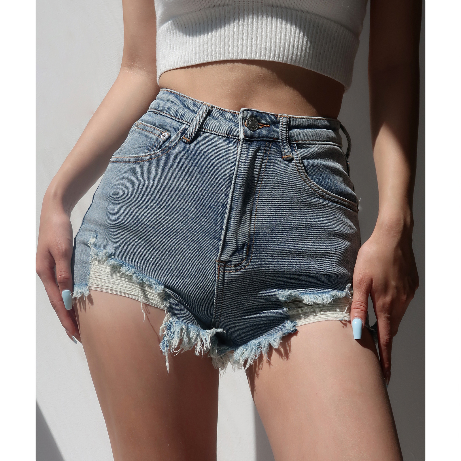 Women's Sexy Frayed Distressed Denim Shorts - Summer Slimming Tight-Fitting Hot Pants for a Chic American Style Look
