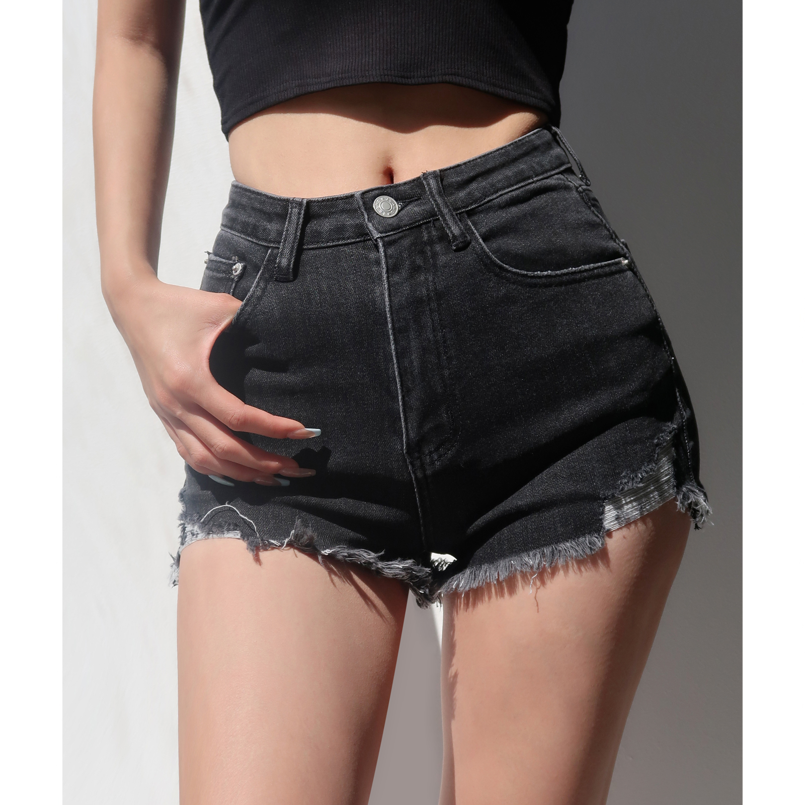 Women's Sexy Frayed Distressed Denim Shorts - Summer Slimming Tight-Fitting Hot Pants for a Chic American Style Look Women's Sexy Frayed Distressed Denim Shorts - Summer Slimming Tight-Fitting Hot Pants for a Chic American Style Look