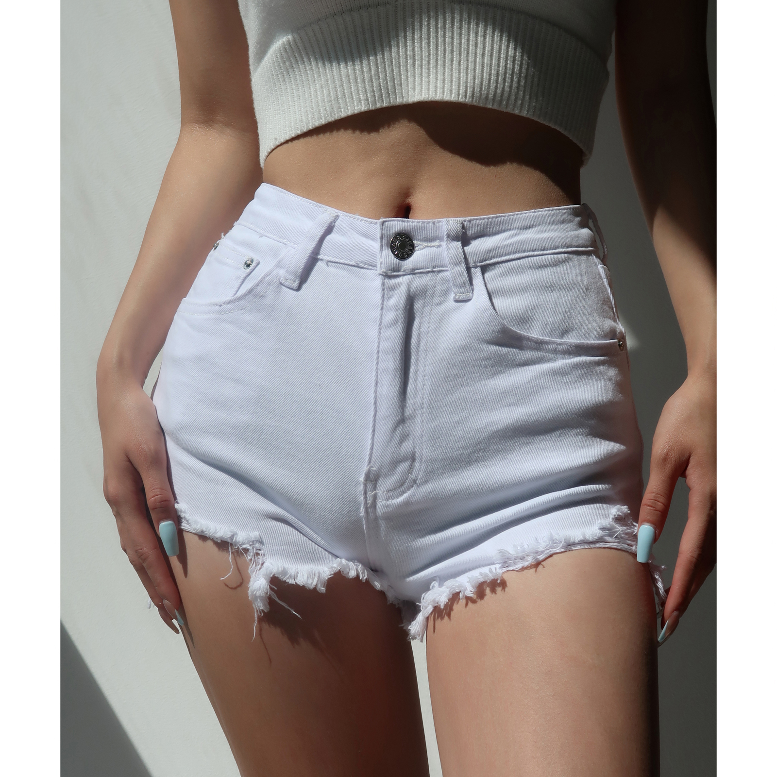 Women's Sexy Frayed Distressed Denim Shorts - Summer Slimming Tight-Fitting Hot Pants for a Chic American Style Look Women's Sexy Frayed Distressed Denim Shorts - Summer Slimming Tight-Fitting Hot Pants for a Chic American Style Look