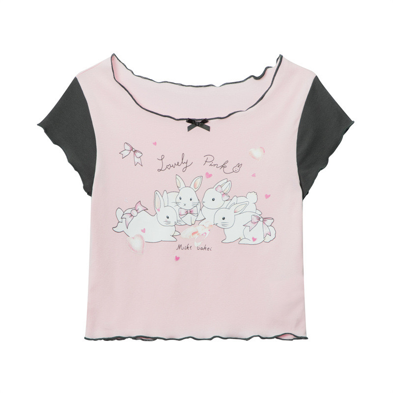 Women's Sexy Gray-Pink Cropped T-Shirt - K-Pop Style Slim Fit Midriff-Baring Short Sleeve Top for Dance and Everyday Wear