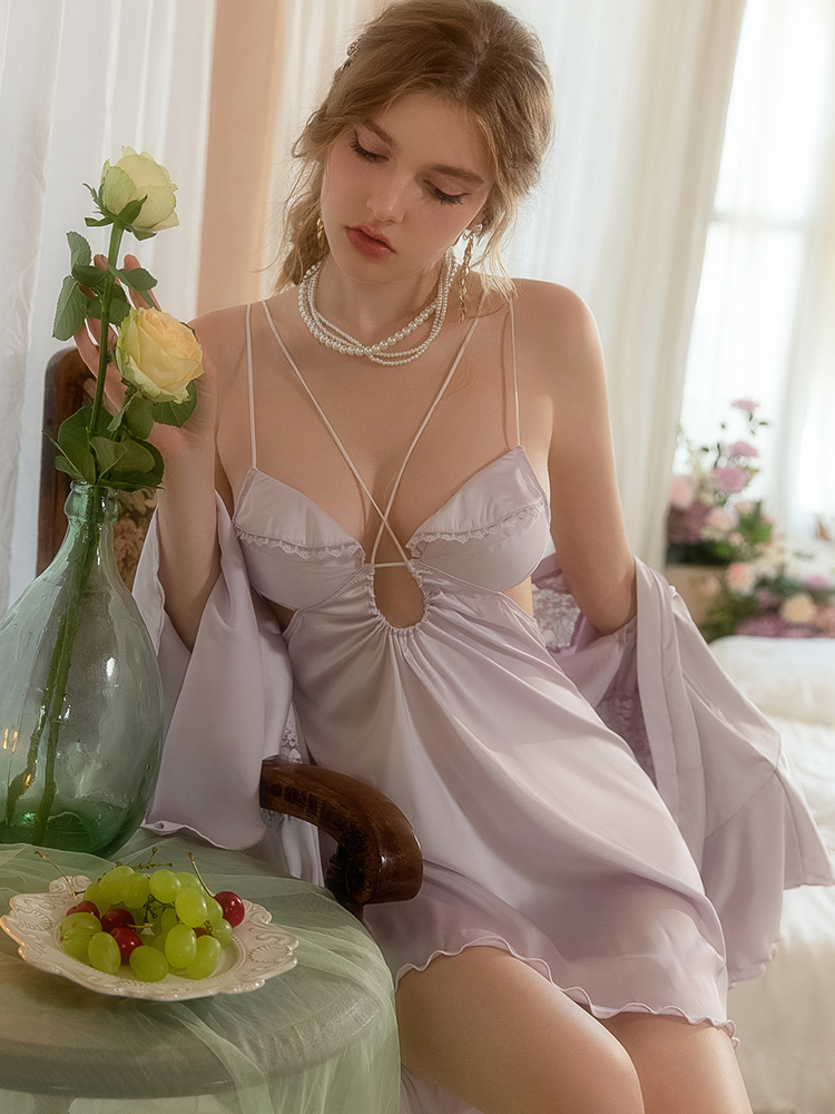 Women's Sexy Ice Silk Camisole Nightgown Sleepwear Set with Chest Pads for Spring and Autumn 2025 - Lightweight and Comfortable Loungewear Women's Sexy Ice Silk Camisole Nightgown Sleepwear Set with Chest Pads for Spring and Autumn 2025 - Lightweight and Comfortable Loungewear