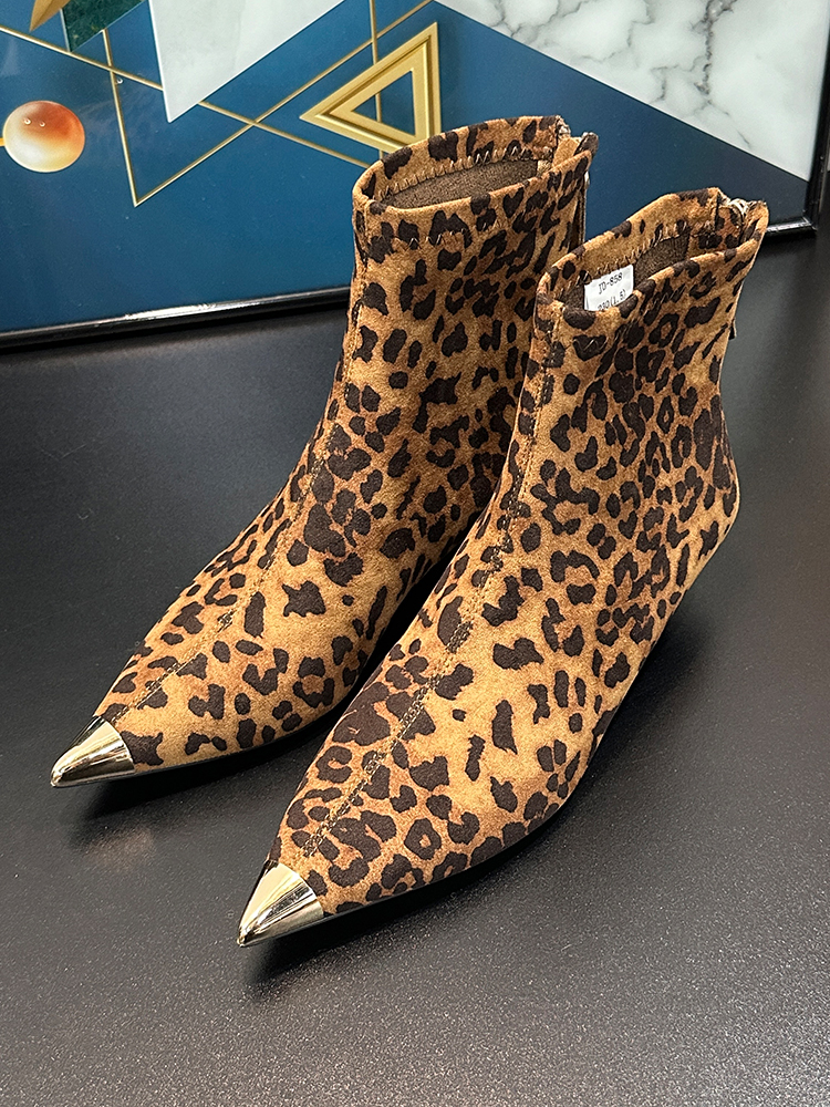 Women's Slim Ankle Boots with Low Heels, Metallic Pointed Toes, Elastic Sock Design, Plush Cotton, Fall/Winter 2025 Fashion