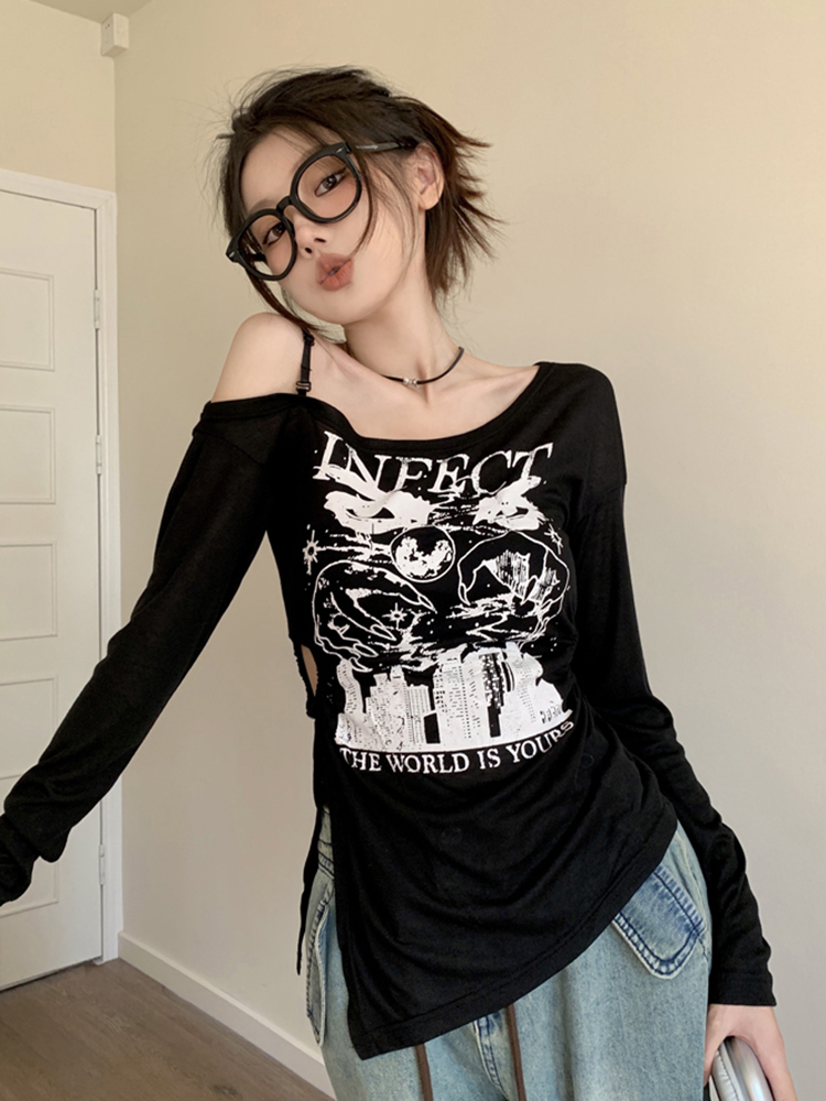 Women's Slim Fit Black Jazz Dance Top - Stylish Autumn Winter Outfit for Music Festivals, Niche Design