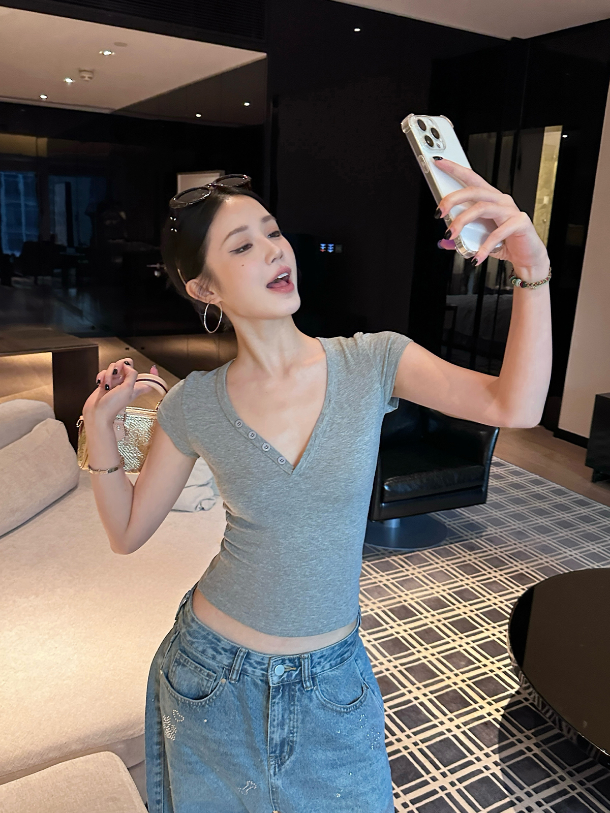 Women's Slim Fit Buttoned Collar Short Sleeve T-Shirt - Versatile Sexy Summer Top for Casual Outfits