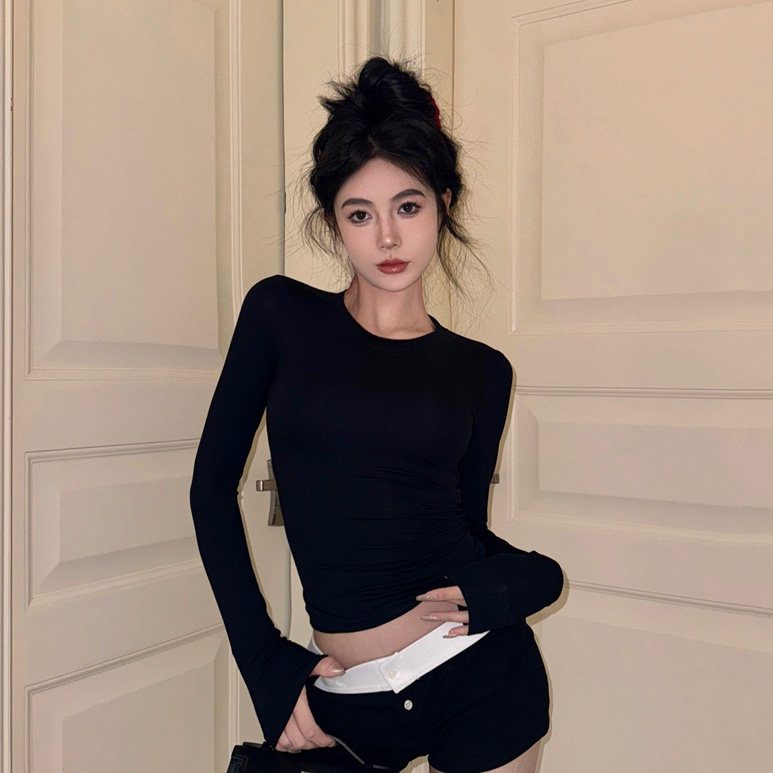 Women's Slim Fit Jazz Dance Top - Niche Thin Base Layer K-Pop Style Short Shirt for Girl Group Music Festival Outfits Women's Slim Fit Jazz Dance Top - Niche Thin Base Layer K-Pop Style Short Shirt for Girl Group Music Festival Outfits