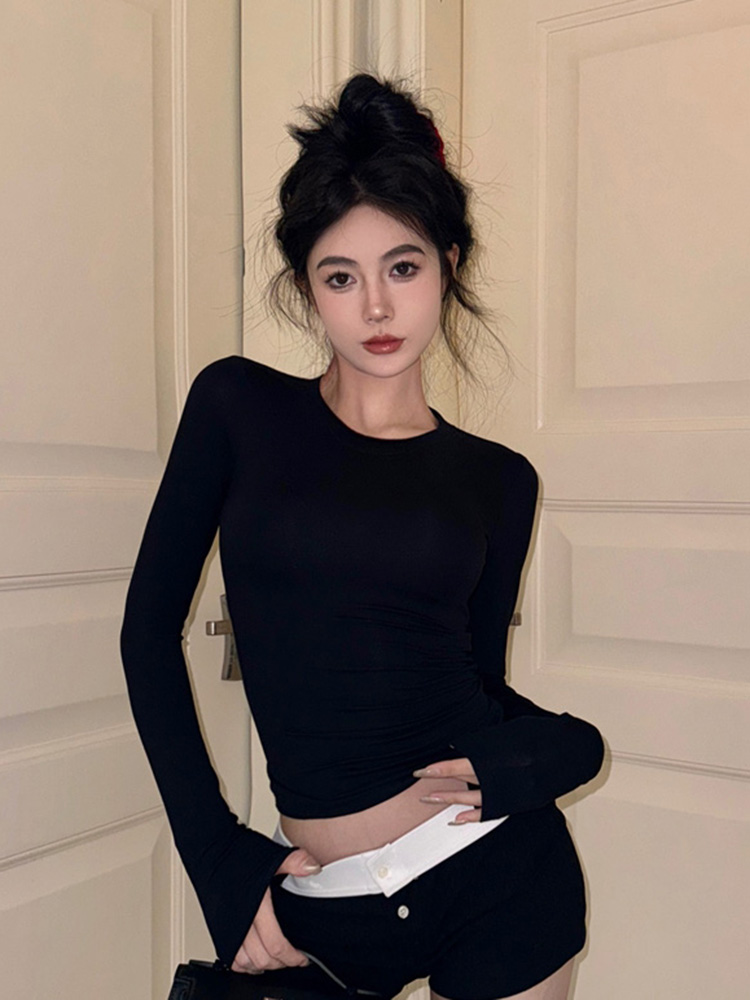 Women's Slim Fit Jazz Dance Top - Niche Thin Base Layer K-Pop Style Short Shirt for Girl Group Music Festival Outfits Women's Slim Fit Jazz Dance Top - Niche Thin Base Layer K-Pop Style Short Shirt for Girl Group Music Festival Outfits