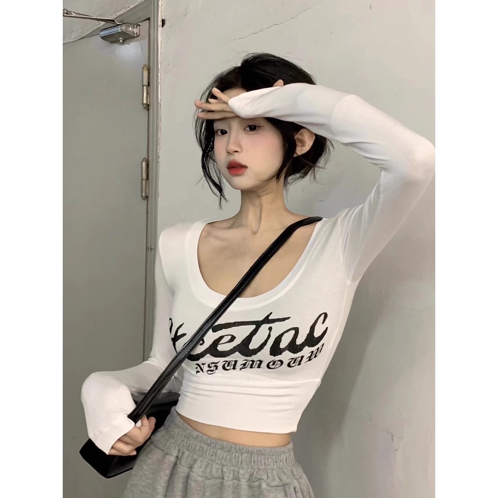 Women's Slim Fit Long Sleeve Jazz Dance Top - White Performance T-Shirt for Spring and Autumn, Perfect for Group Performances