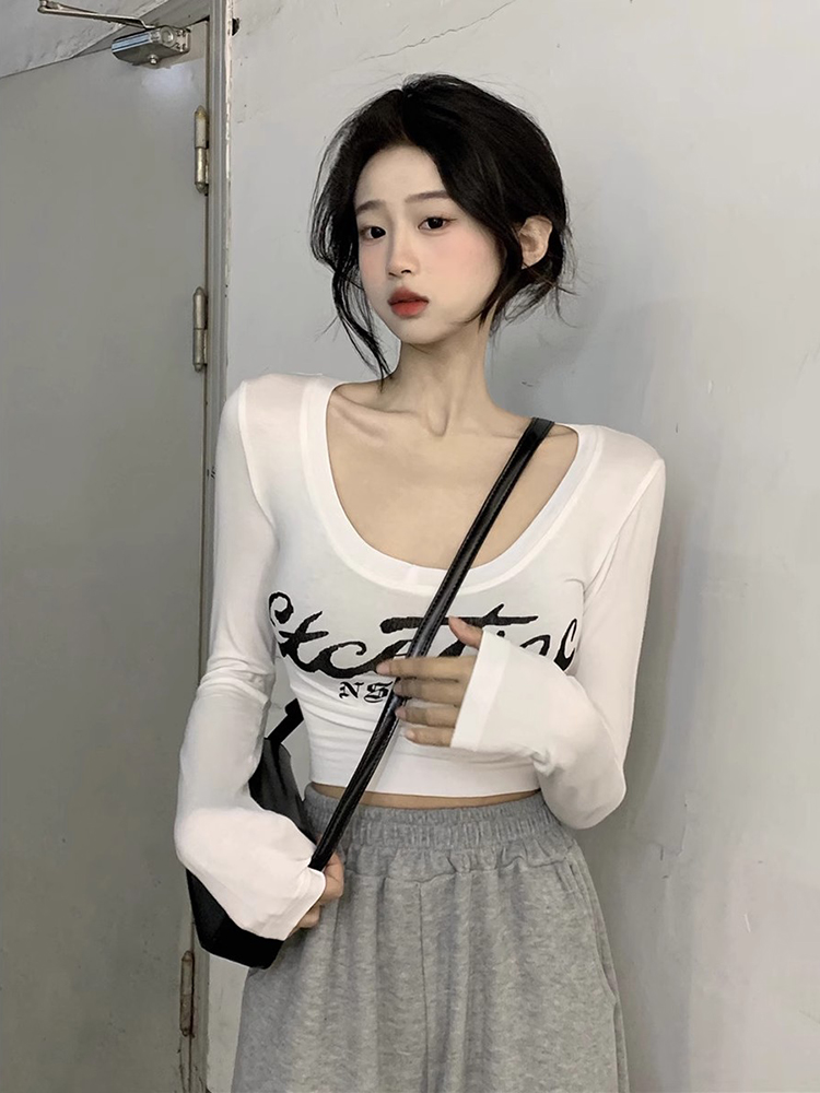 Women's Slim Fit Long Sleeve Jazz Dance Top - White Performance T-Shirt for Spring and Autumn, Perfect for Group Performances