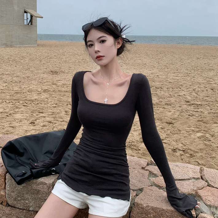 Women’s Slim-Fit Short Base Shirt - K-Pop American Jazz Dance Top for Spring & Autumn Music Festival Outfits Women’s Slim-Fit Short Base Shirt - K-Pop American Jazz Dance Top for Spring & Autumn Music Festival Outfits