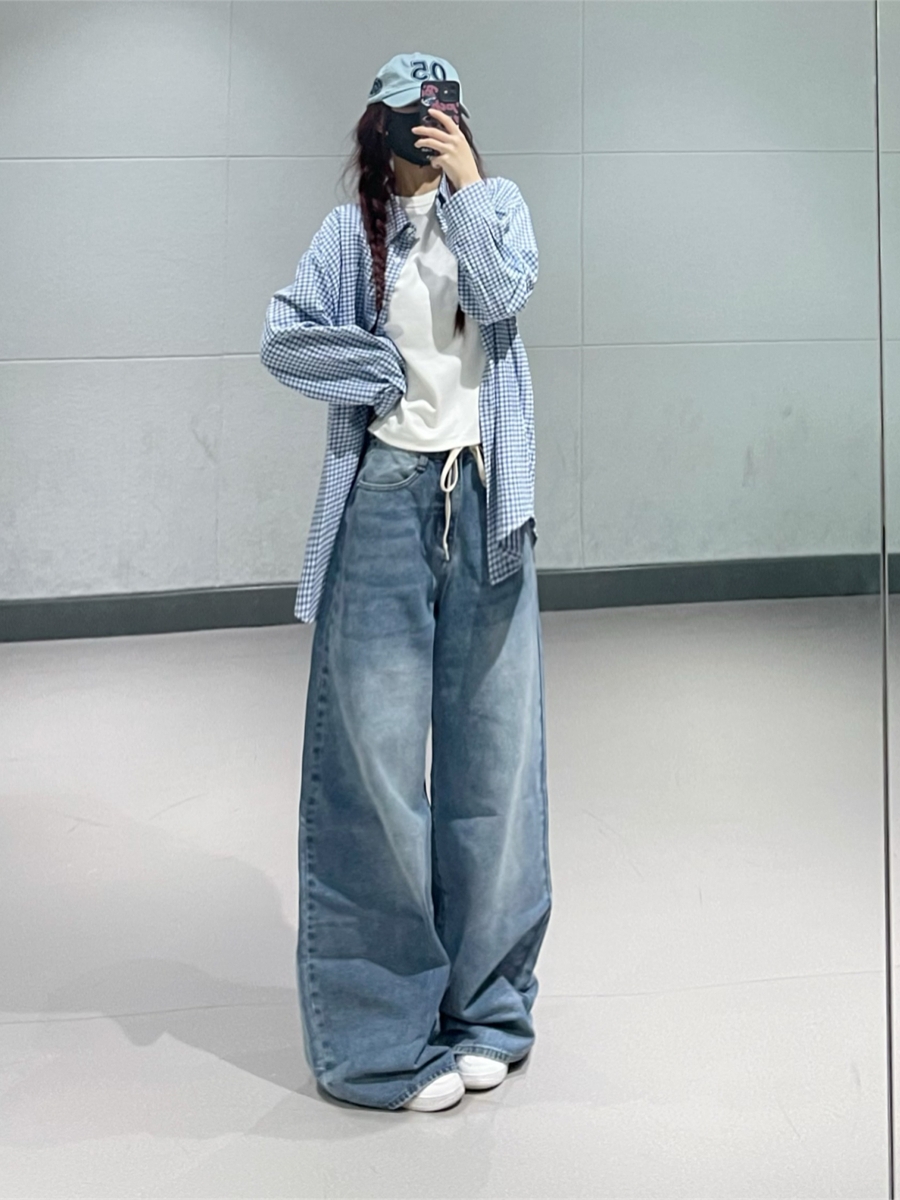 Women's Spring/Summer Plaid Shirt Jacket, Thin Loose Fit with Waist Tie - Stylish Jazz Dance Fashion Women's Spring/Summer Plaid Shirt Jacket, Thin Loose Fit with Waist Tie - Stylish Jazz Dance Fashion