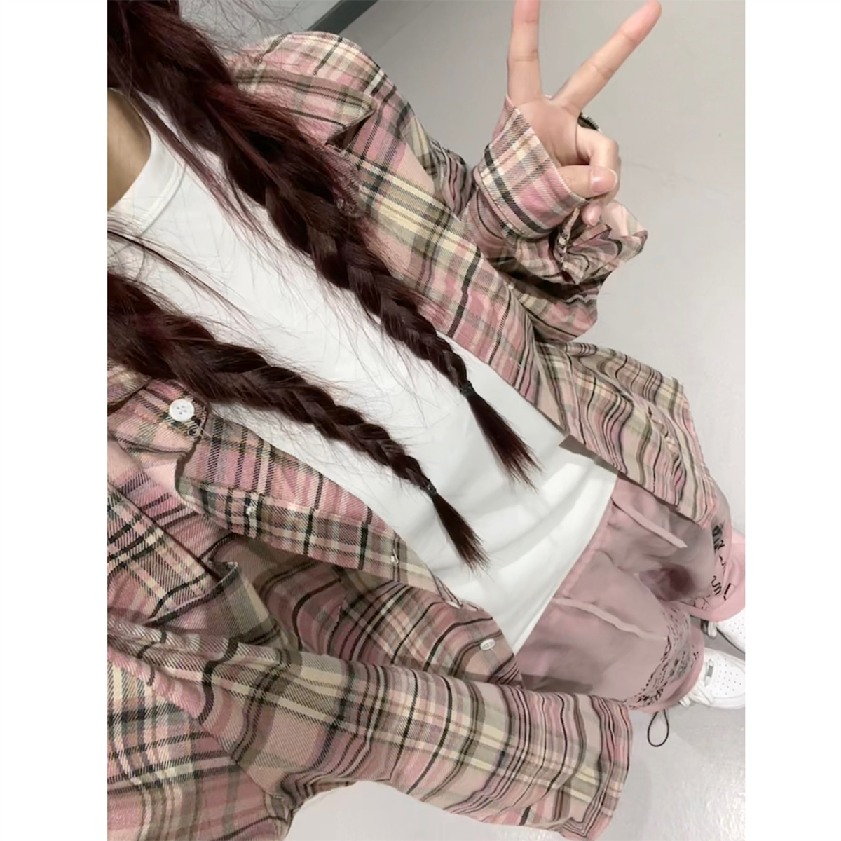Women's Spring/Summer Plaid Shirt Jacket, Thin Loose Fit with Waist Tie - Stylish Jazz Dance Fashion Women's Spring/Summer Plaid Shirt Jacket, Thin Loose Fit with Waist Tie - Stylish Jazz Dance Fashion