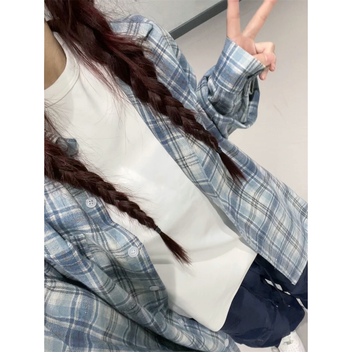 Women's Spring/Summer Plaid Shirt Jacket, Thin Loose Fit with Waist Tie - Stylish Jazz Dance Fashion