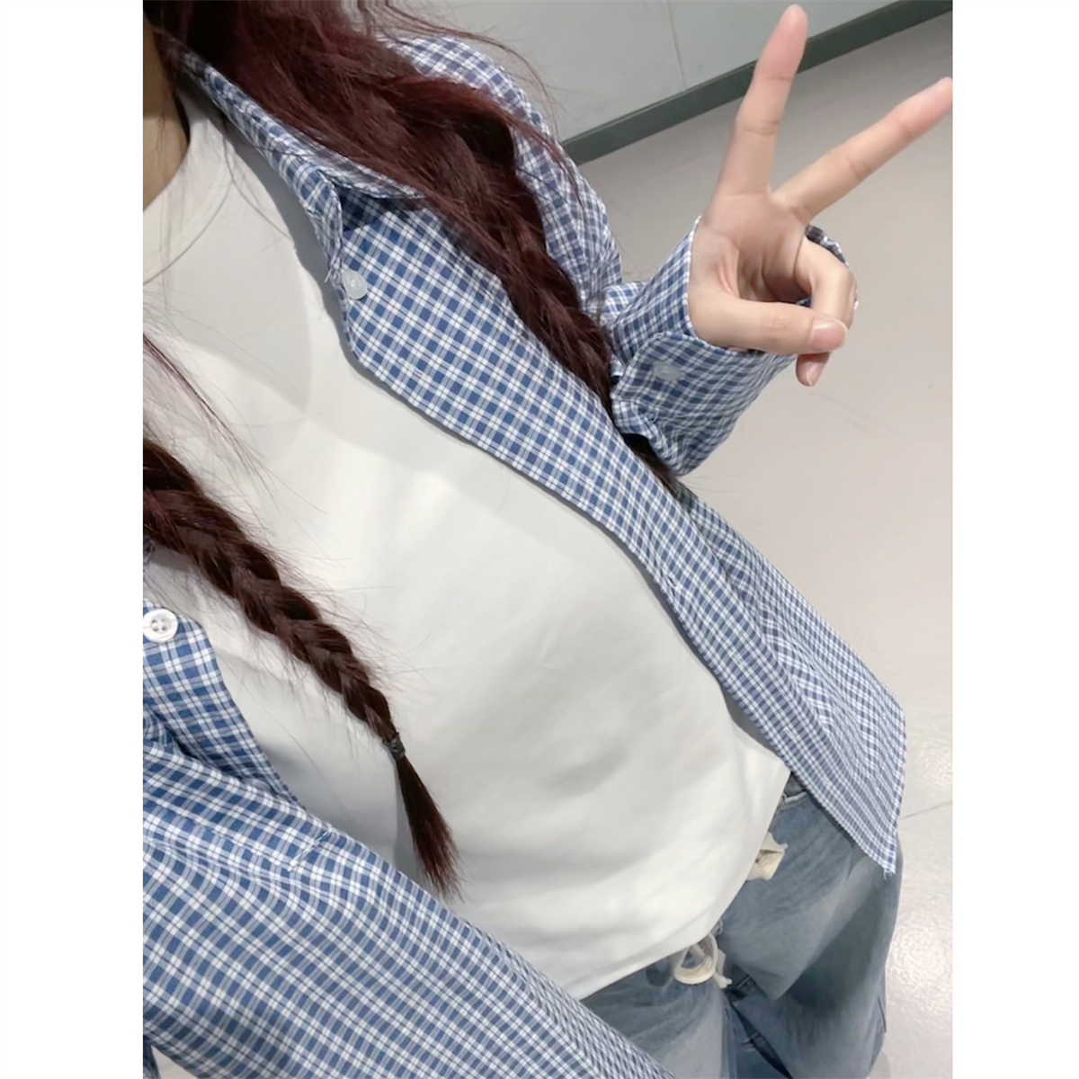 Women's Spring/Summer Plaid Shirt Jacket, Thin Loose Fit with Waist Tie - Stylish Jazz Dance Fashion Women's Spring/Summer Plaid Shirt Jacket, Thin Loose Fit with Waist Tie - Stylish Jazz Dance Fashion