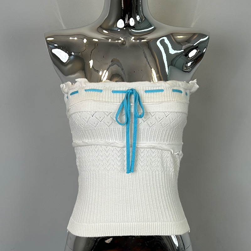 Women's Strapless White Off-Shoulder T-Shirt Top - Sexy Tight-Fitting Chest-Revealing Vest in Korean Style