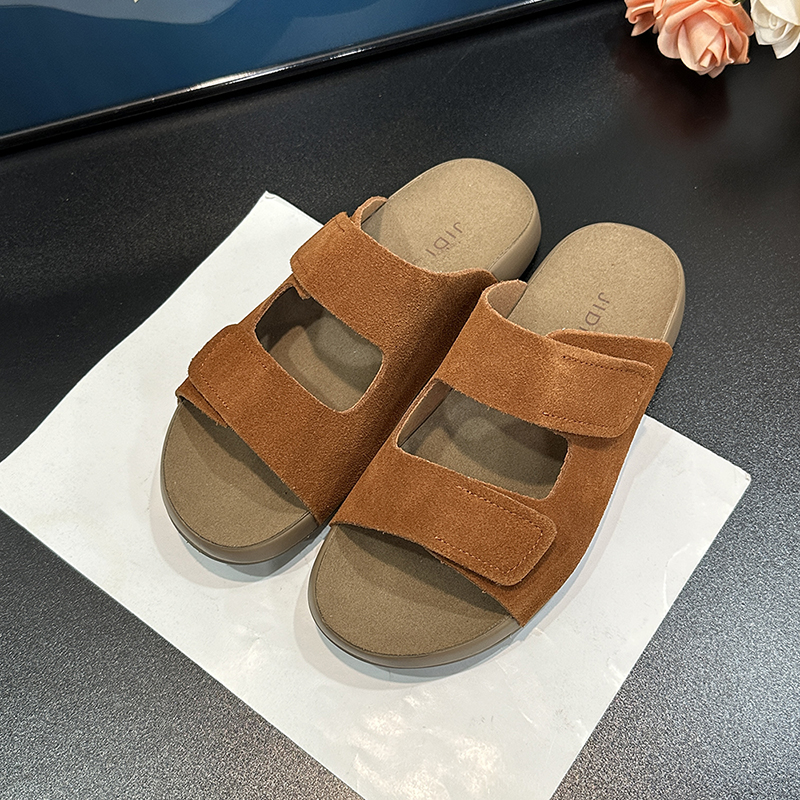 Women's Suede Retro Thick-Soled Half Slippers with Velcro Strap - Casual Cool Summer Footwear for Outdoor Wear 2025