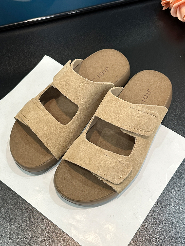 Women's Suede Retro Thick-Soled Half Slippers with Velcro Strap - Casual Cool Summer Footwear for Outdoor Wear 2025