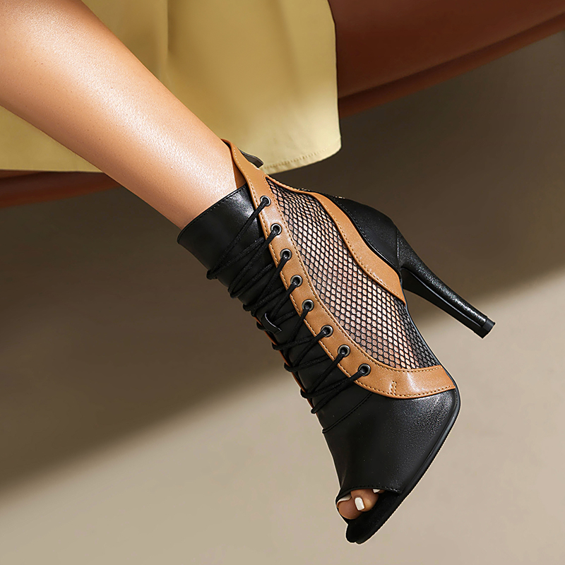 Women's Summer Fish Mouth Lace-Up Short Boots - Thin Heel Hollow Jazz Dance High Heels Sandals in Large Sizes Women's Summer Fish Mouth Lace-Up Short Boots - Thin Heel Hollow Jazz Dance High Heels Sandals in Large Sizes