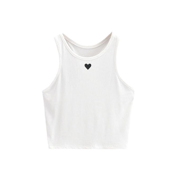 Women's Summer Jazz Dance Outfit - Sexy Heart Embroidery Spaghetti Strap Crop Top - Trendy Y2K Style Tank Top