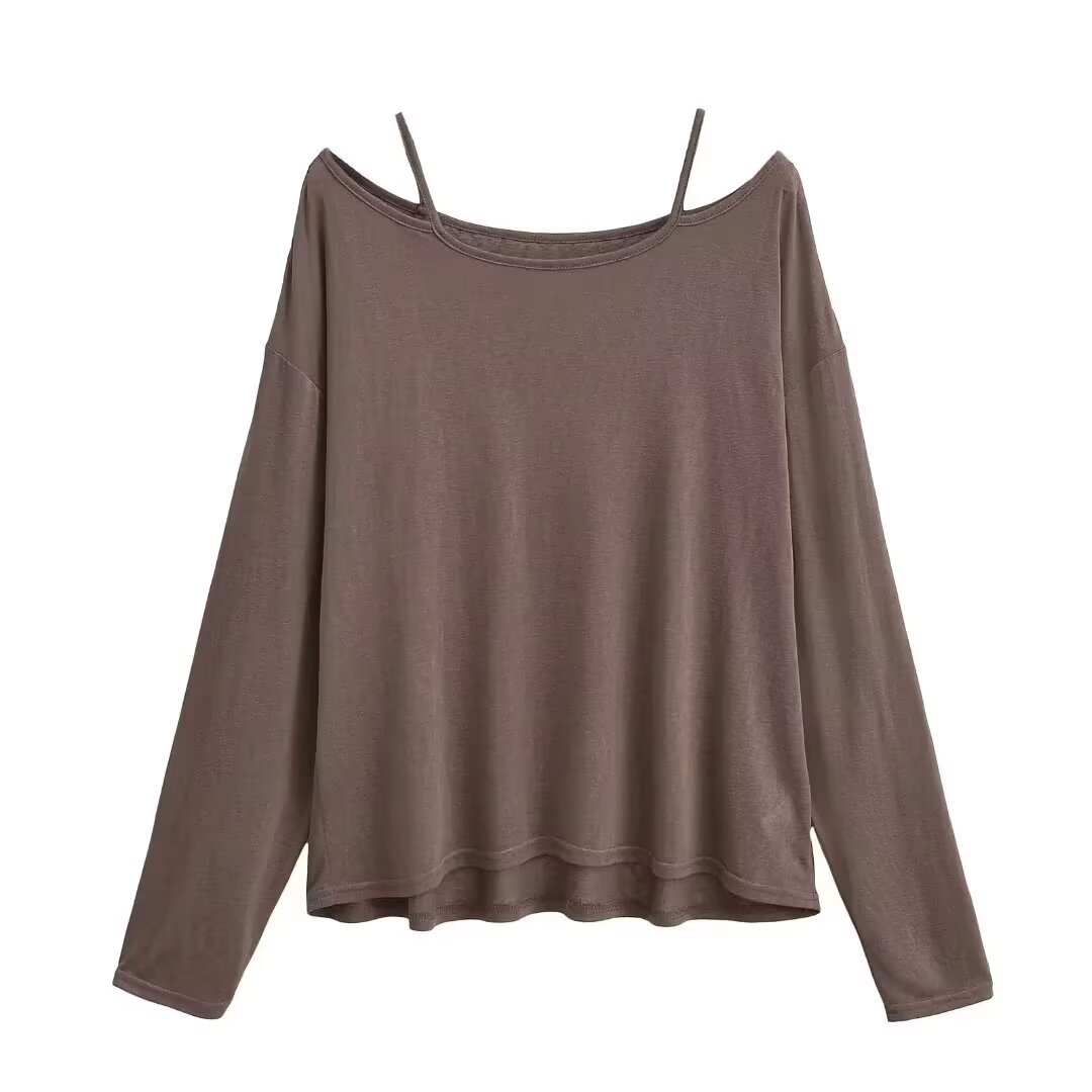 Women's Summer Off-Shoulder Loose Cardigan T-Shirt - Relaxed Fit, Long Sleeve Camisole, Sun Protection, Casual Style Women's Summer Off-Shoulder Loose Cardigan T-Shirt - Relaxed Fit, Long Sleeve Camisole, Sun Protection, Casual Style