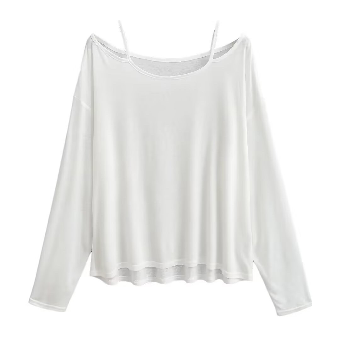 Women's Summer Off-Shoulder Loose Cardigan T-Shirt - Relaxed Fit, Long Sleeve Camisole, Sun Protection, Casual Style Women's Summer Off-Shoulder Loose Cardigan T-Shirt - Relaxed Fit, Long Sleeve Camisole, Sun Protection, Casual Style