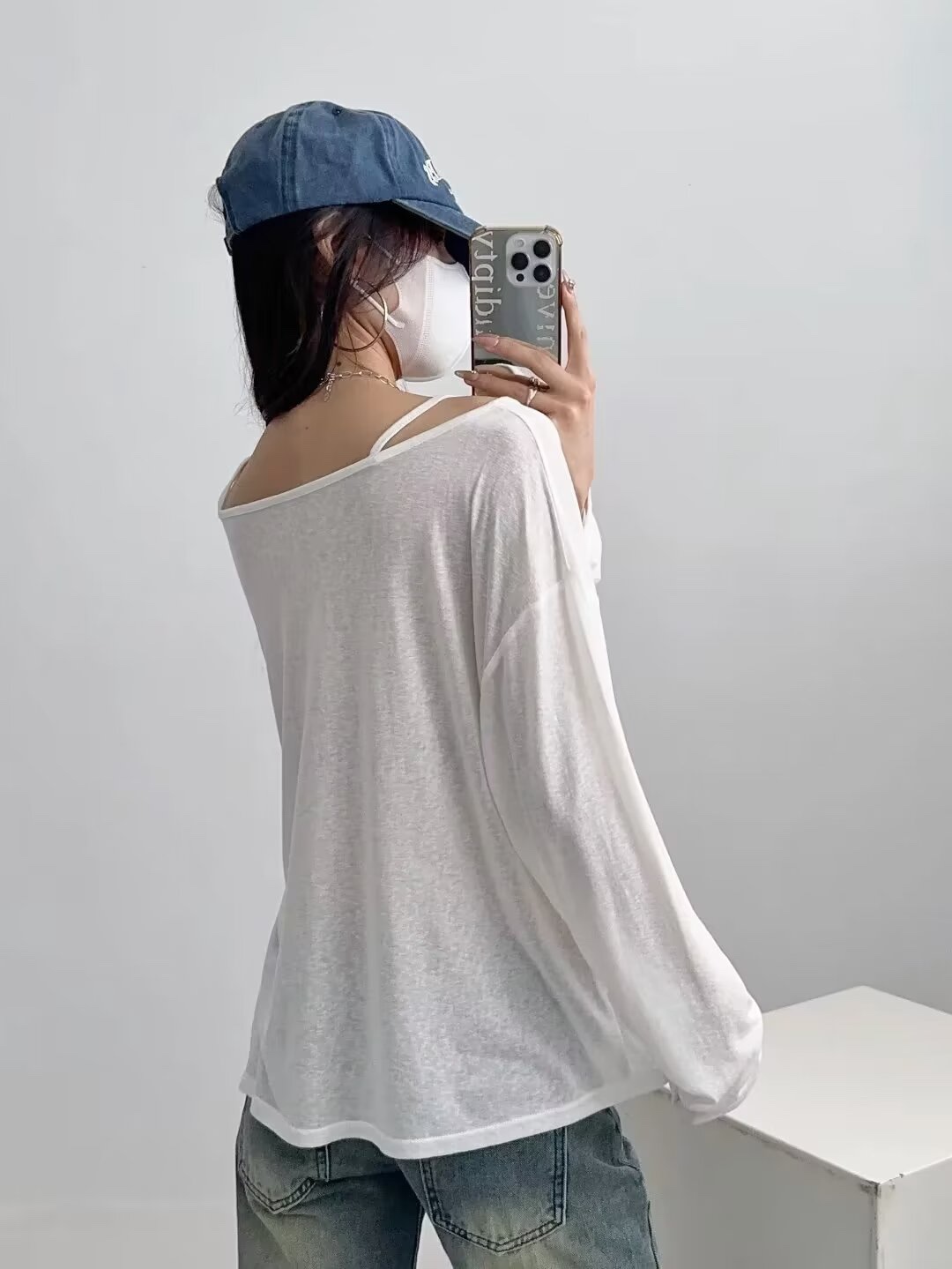 Women's Summer Off-Shoulder Loose Cardigan T-Shirt - Relaxed Fit, Long Sleeve Camisole, Sun Protection, Casual Style Women's Summer Off-Shoulder Loose Cardigan T-Shirt - Relaxed Fit, Long Sleeve Camisole, Sun Protection, Casual Style