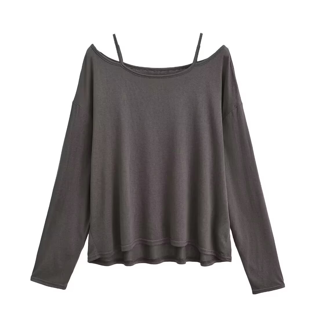 Women's Summer Off-Shoulder Loose Cardigan T-Shirt - Relaxed Fit, Long Sleeve Camisole, Sun Protection, Casual Style Women's Summer Off-Shoulder Loose Cardigan T-Shirt - Relaxed Fit, Long Sleeve Camisole, Sun Protection, Casual Style