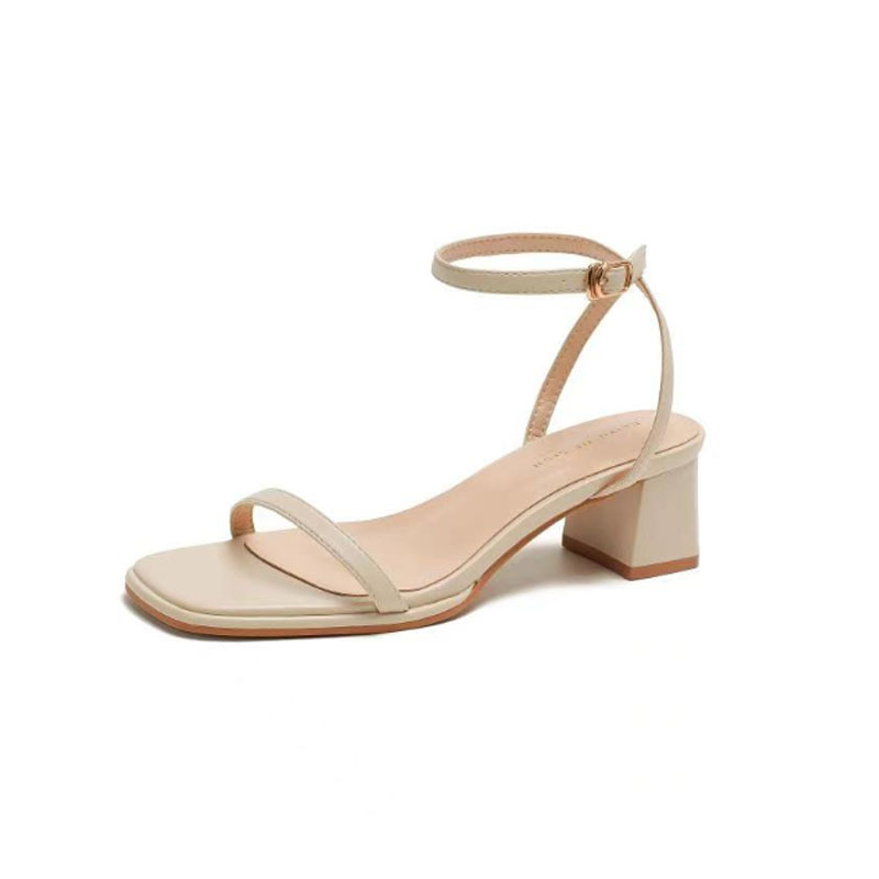 Women's Summer One-Strap Open-Toe High-Heeled Sandals, Chunky Heel, Nude Color, 2025 French Minimalist Style Women's Summer One-Strap Open-Toe High-Heeled Sandals, Chunky Heel, Nude Color, 2025 French Minimalist Style