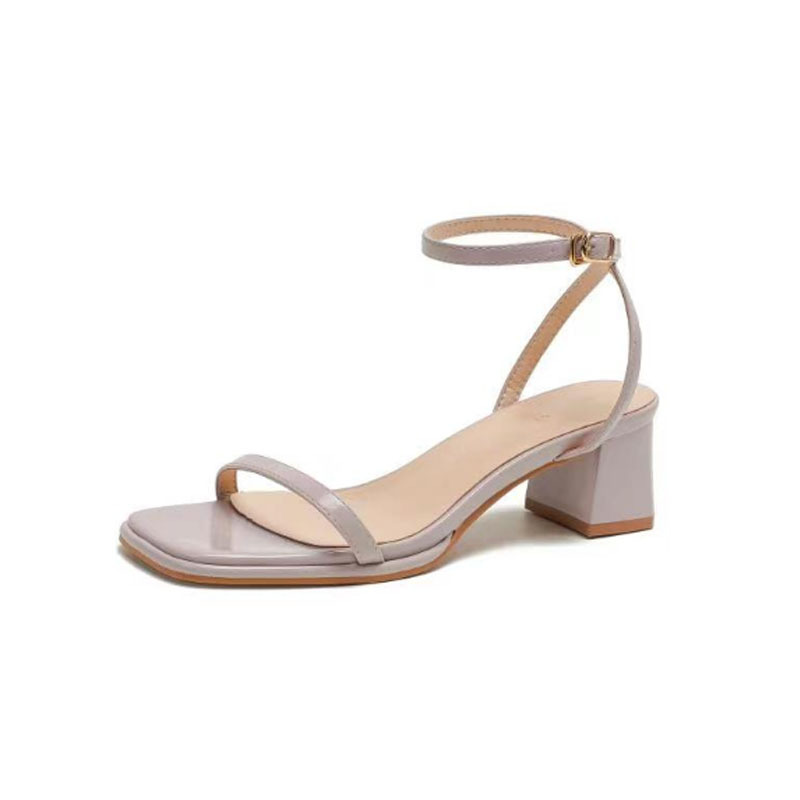 Women's Summer One-Strap Open-Toe High-Heeled Sandals, Chunky Heel, Nude Color, 2025 French Minimalist Style Women's Summer One-Strap Open-Toe High-Heeled Sandals, Chunky Heel, Nude Color, 2025 French Minimalist Style