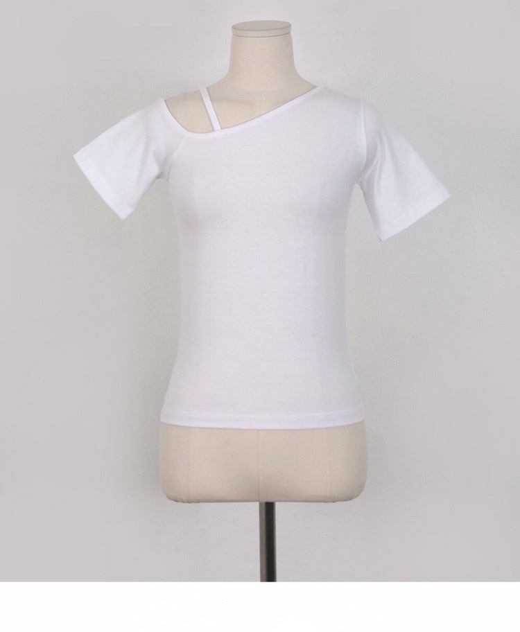 Women's Summer Short Sleeve T-Shirt with Slanted Neckline, Off-Shoulder Style, and Body-Hugging Fit - Korean Fashion