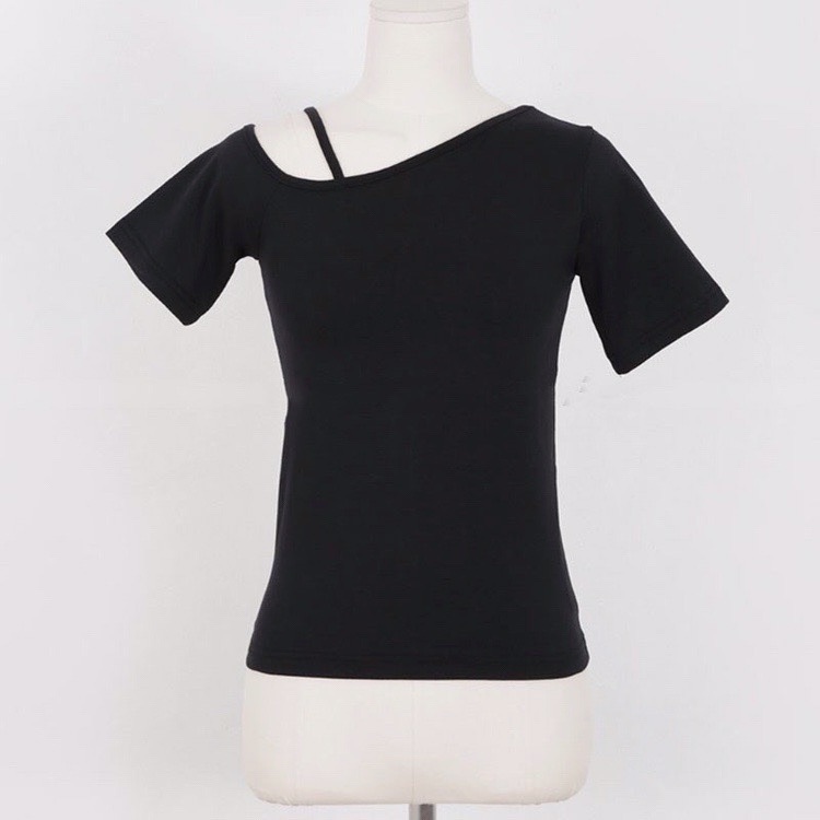 Women's Summer Short Sleeve T-Shirt with Slanted Neckline, Off-Shoulder Style, and Body-Hugging Fit - Korean Fashion Women's Summer Short Sleeve T-Shirt with Slanted Neckline, Off-Shoulder Style, and Body-Hugging Fit - Korean Fashion