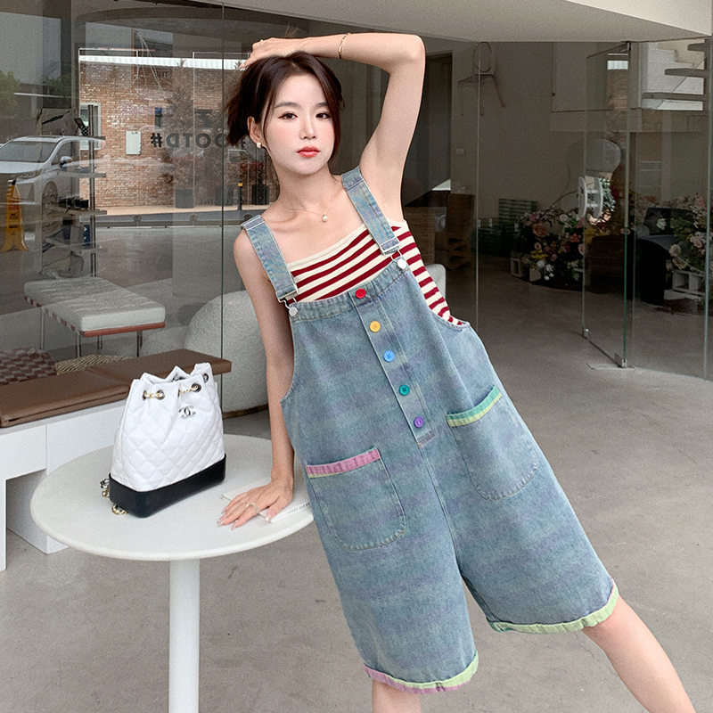 Women's Summer Thin Denim Overalls Set - Trendy Five-Point Shorts for a Youthful, Stylish Look - Perfect for 90s and Y2K Fashion Fans