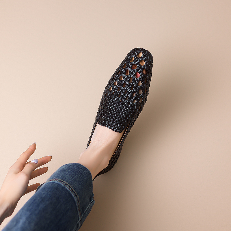 Women's Thick Low Heel Flats - Niche Fashion Mesh Woven Hollow Loafers, Trendy Weaving Shoes for Y2K and Korean Style Women's Thick Low Heel Flats - Niche Fashion Mesh Woven Hollow Loafers, Trendy Weaving Shoes for Y2K and Korean Style